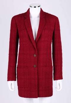 CHANEL Boutique A/W 1998 Garnet Red Plaid Boucle Wool Two Button Jacket w/ Belt