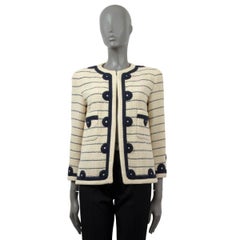 CHANEL BOUTIQUE beige & navy wool STRIPED TWEED Jacket S