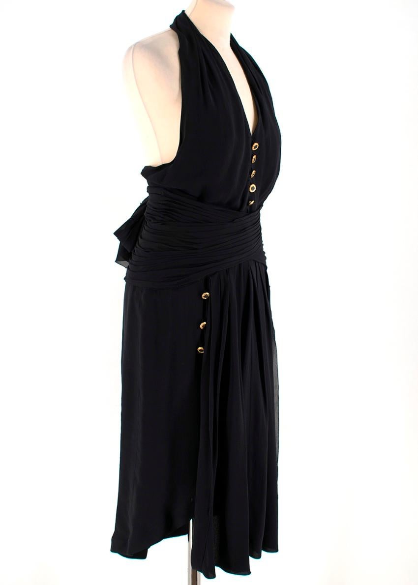 Chanel Boutique Black Silk Pleated Halterneck Dress - Size US 6 For Sale 2