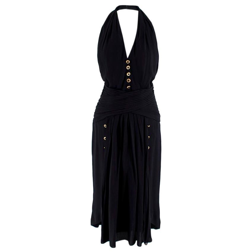 Chanel Boutique Black Silk Pleated Halterneck Dress - Size US 6 For Sale