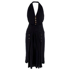 Chanel Boutique Black Silk Pleated Halterneck Dress - Size US 6