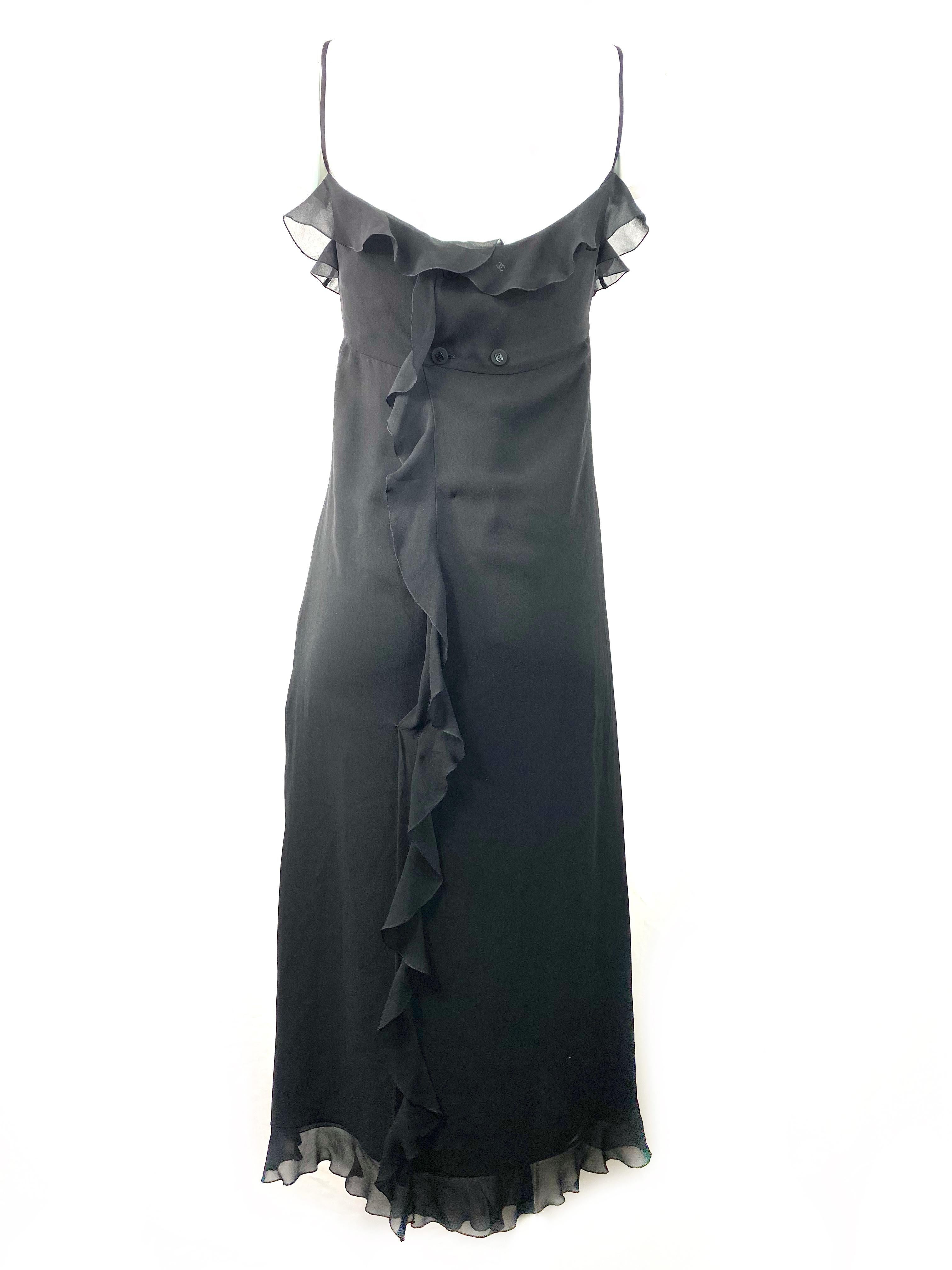 Chanel Boutique Black Silk Slip Dress Size 38 In Excellent Condition For Sale In Beverly Hills, CA