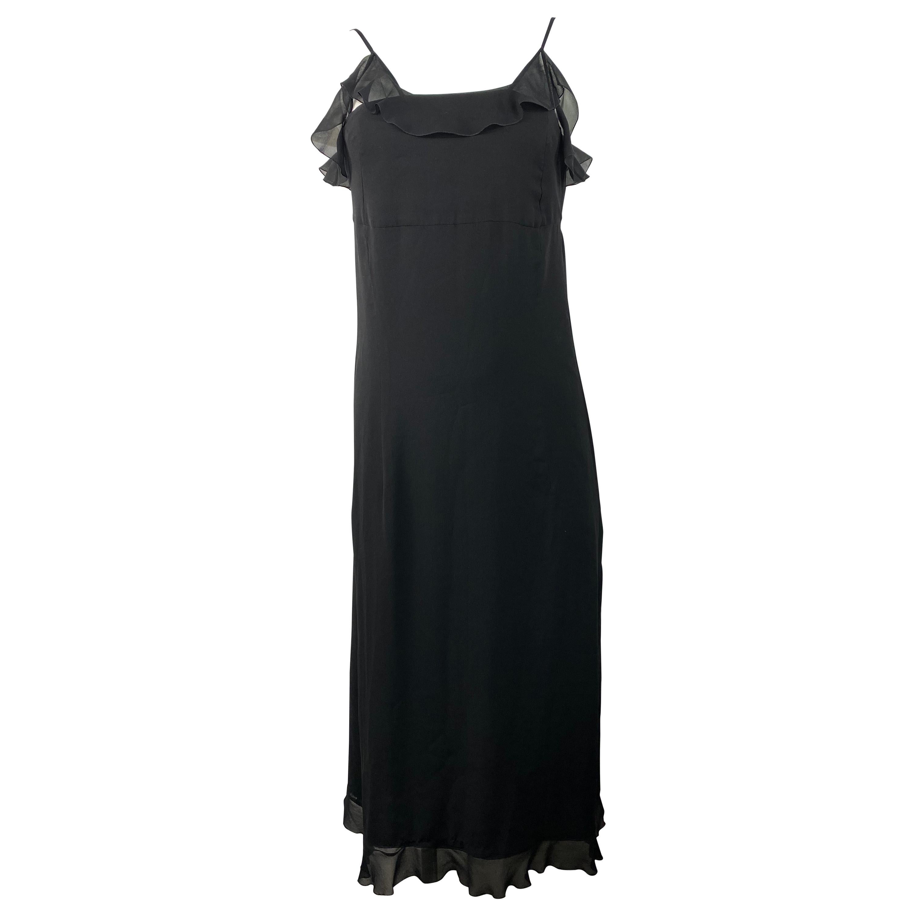 Chanel Boutique Black Silk Slip Dress Size 38