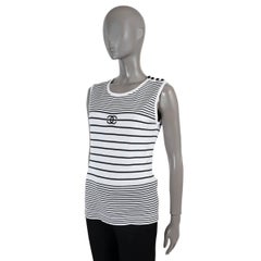 CHANEL BOUTIQUE black & white cotton STRIPED KNIT Tank Top Shirt M