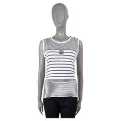 CHANEL BOUTIQUE Schwarz-weißes STRIPED KNIT-Tanktop aus Baumwolle M