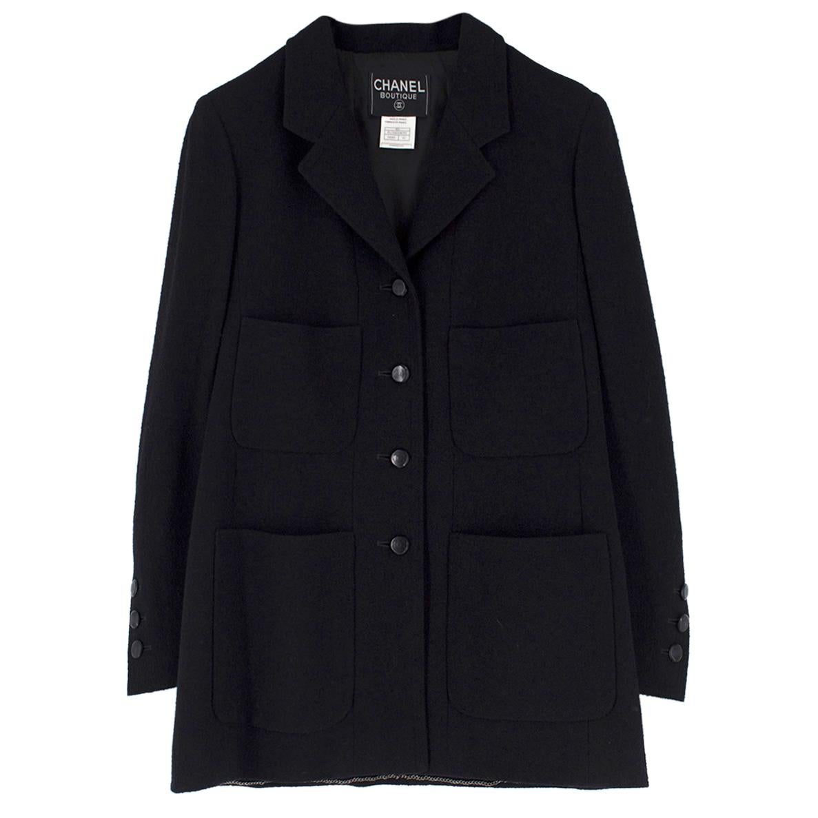 Chanel Boutique Black Wool-blend Double Crepe Coat 42 (FR)	 In Excellent Condition In London, GB