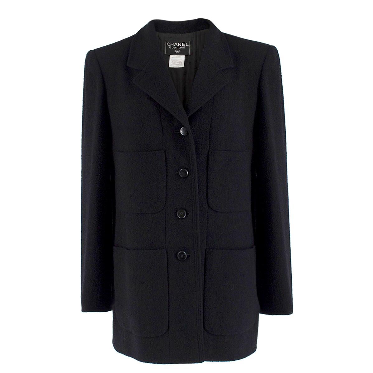 Chanel Boutique Black Wool-blend Double Crepe Coat 42 (FR)	