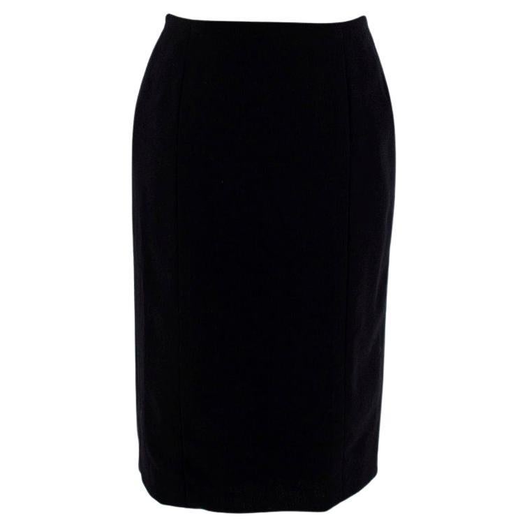 Chanel Boutique Black Wool Crepe Pencil Skirt FR 40, US 4-6 For Sale