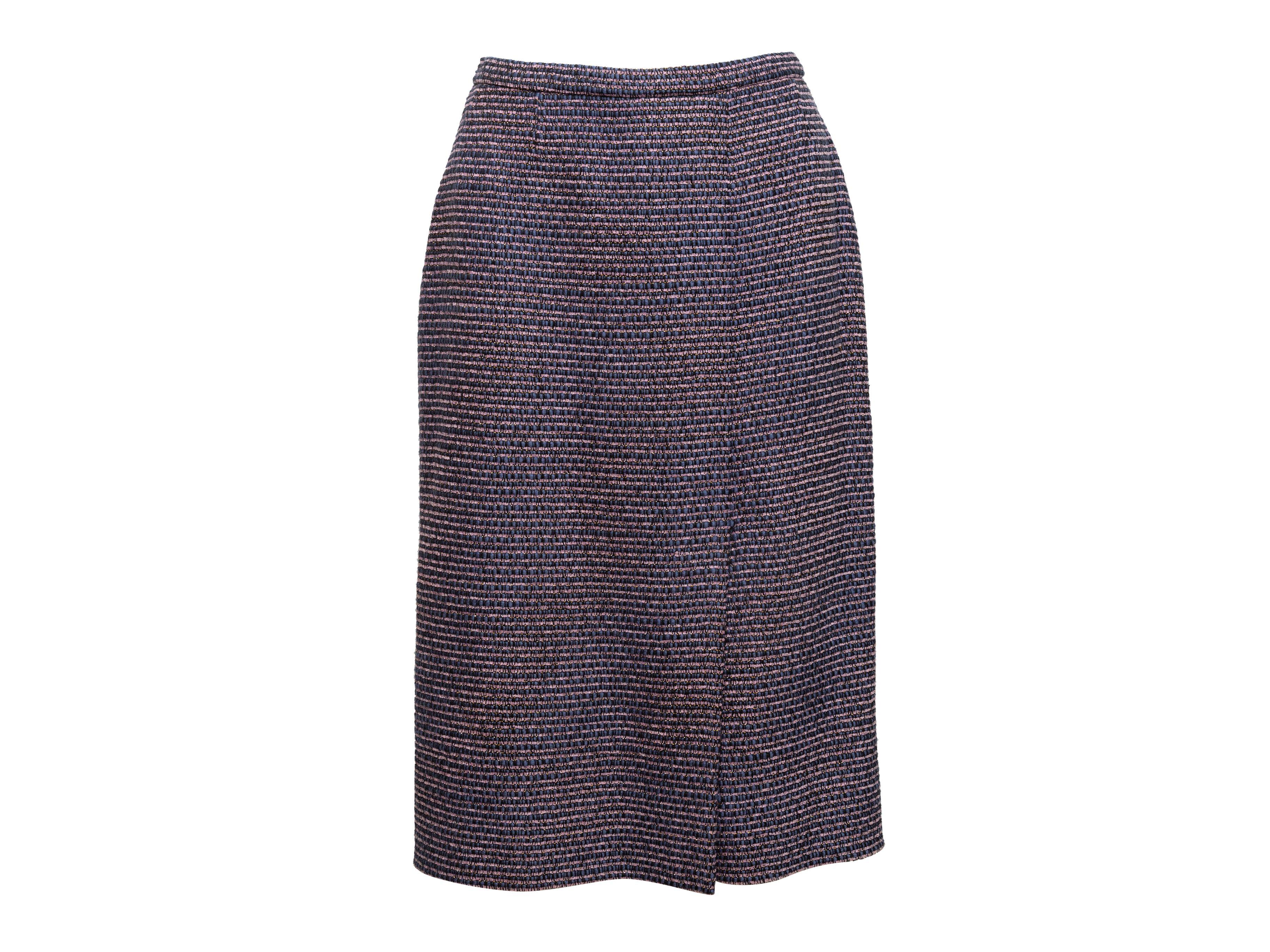 Chanel Boutique Blue & Multicolor Tweed Pencil Skirt In Good Condition In New York, NY