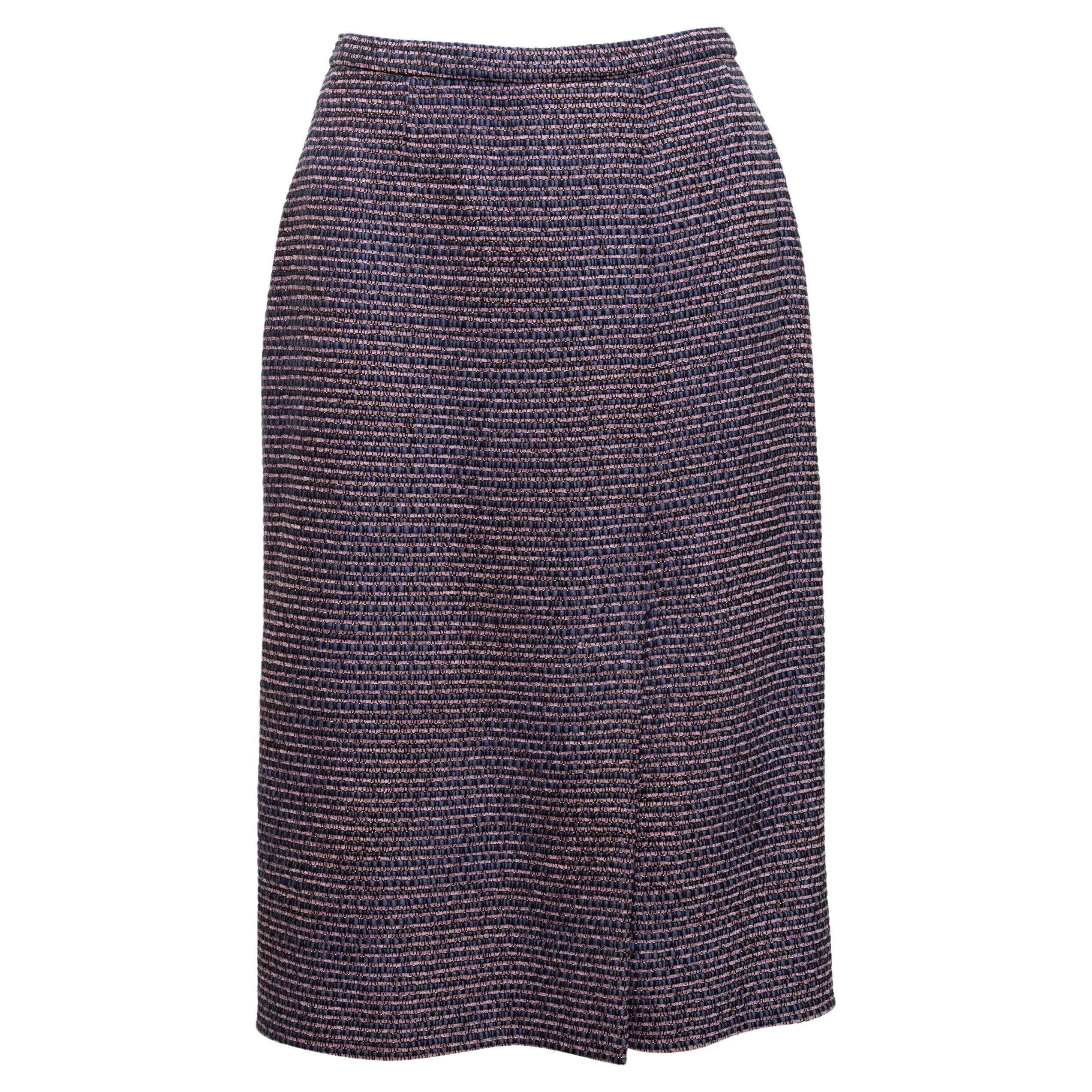 Chanel Boutique Blue & Multicolor Tweed Pencil Skirt