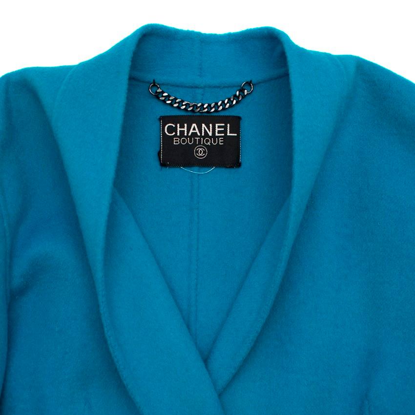 Women's Chanel Boutique Blue Wool Midi Coat - Size M  For Sale