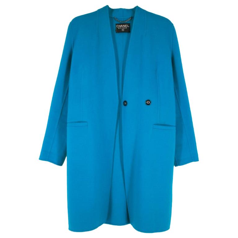 Chanel Boutique Blue Wool Midi Coat - Size M  For Sale