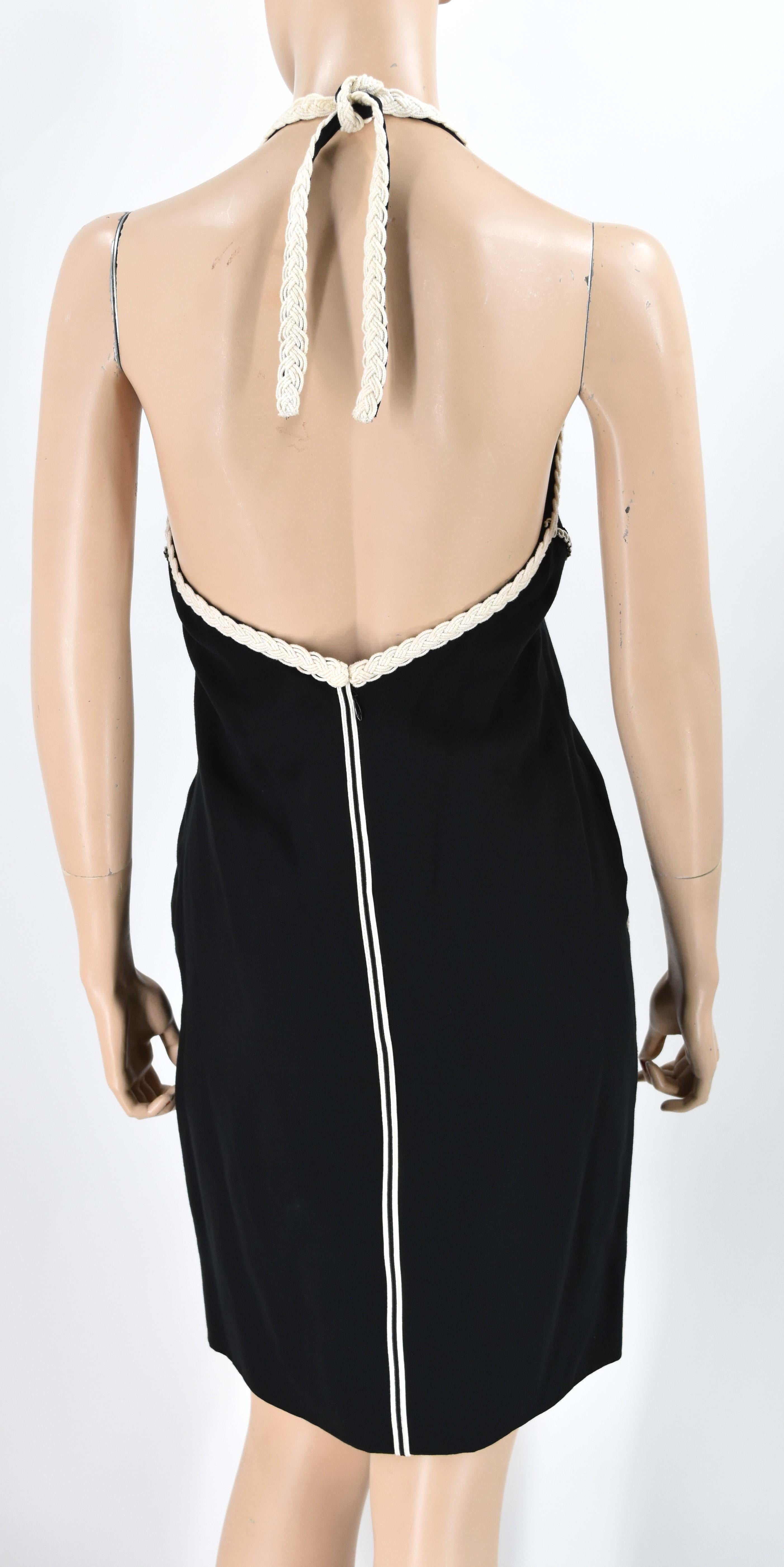 Chanel Boutique Braided Trim Runway Halter Dress 38  In Excellent Condition For Sale In Merced, CA
