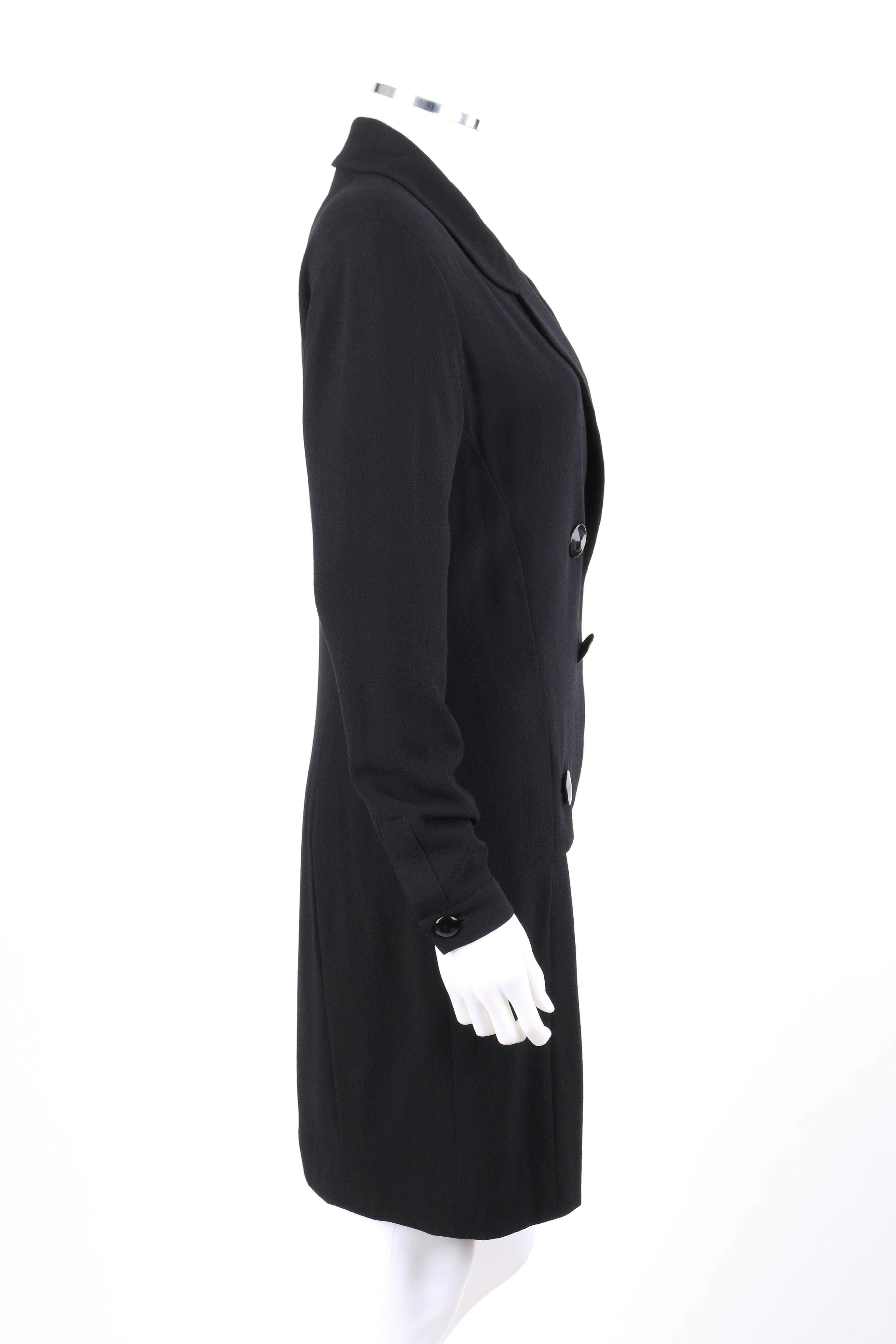CHANEL Boutique c.1980's Black Wool Crepe Double Breasted One Piece Dress Suit In Good Condition In Thiensville, WI