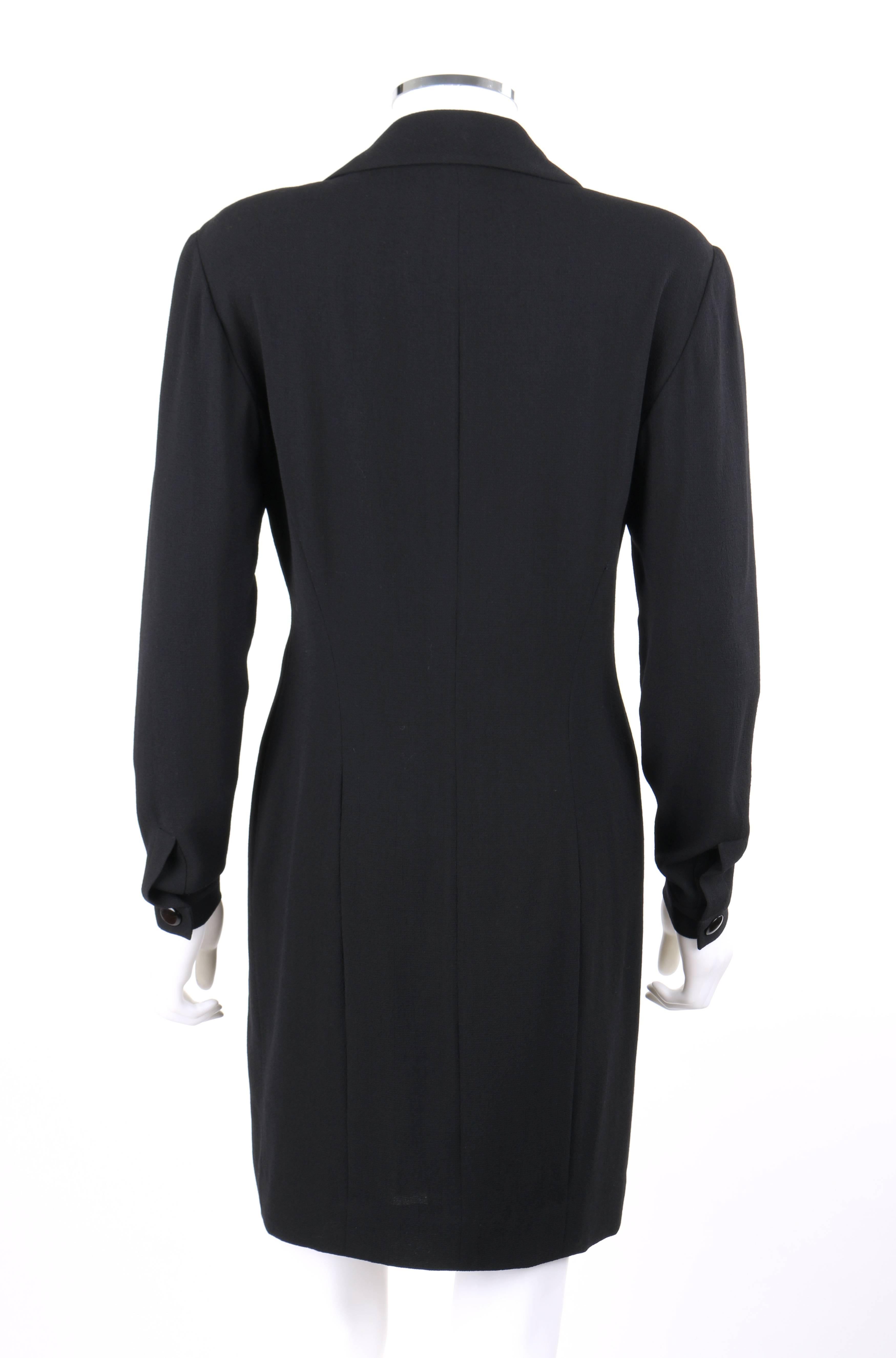 Women's CHANEL Boutique c.1980's Black Wool Crepe Double Breasted One Piece Dress Suit