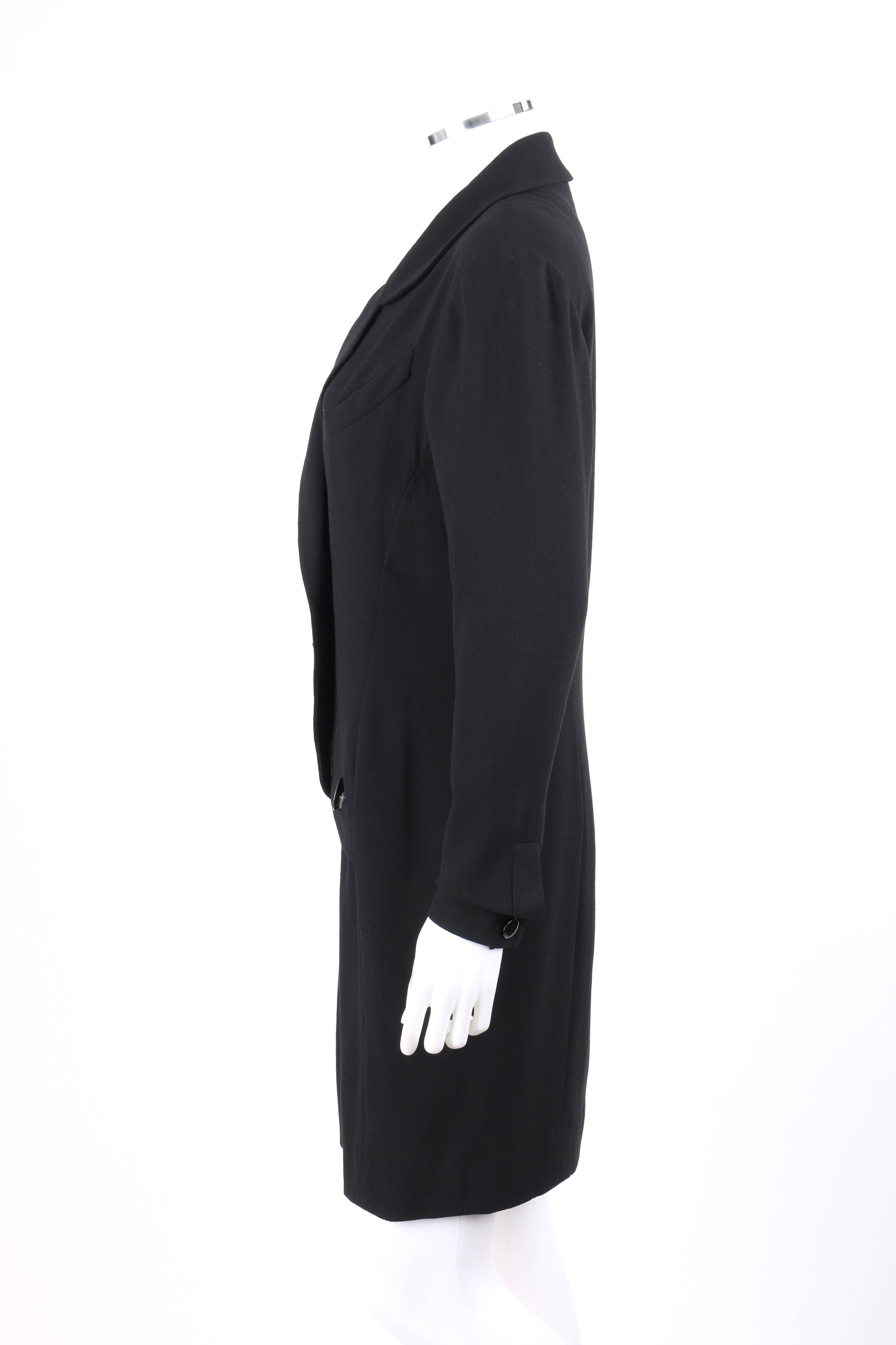 CHANEL Boutique c.1980's Black Wool Crepe Double Breasted One Piece Dress Suit 1