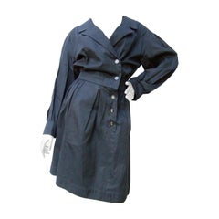 Chanel Boutique Chic Black Cotton Floral Button Dress c 1980s