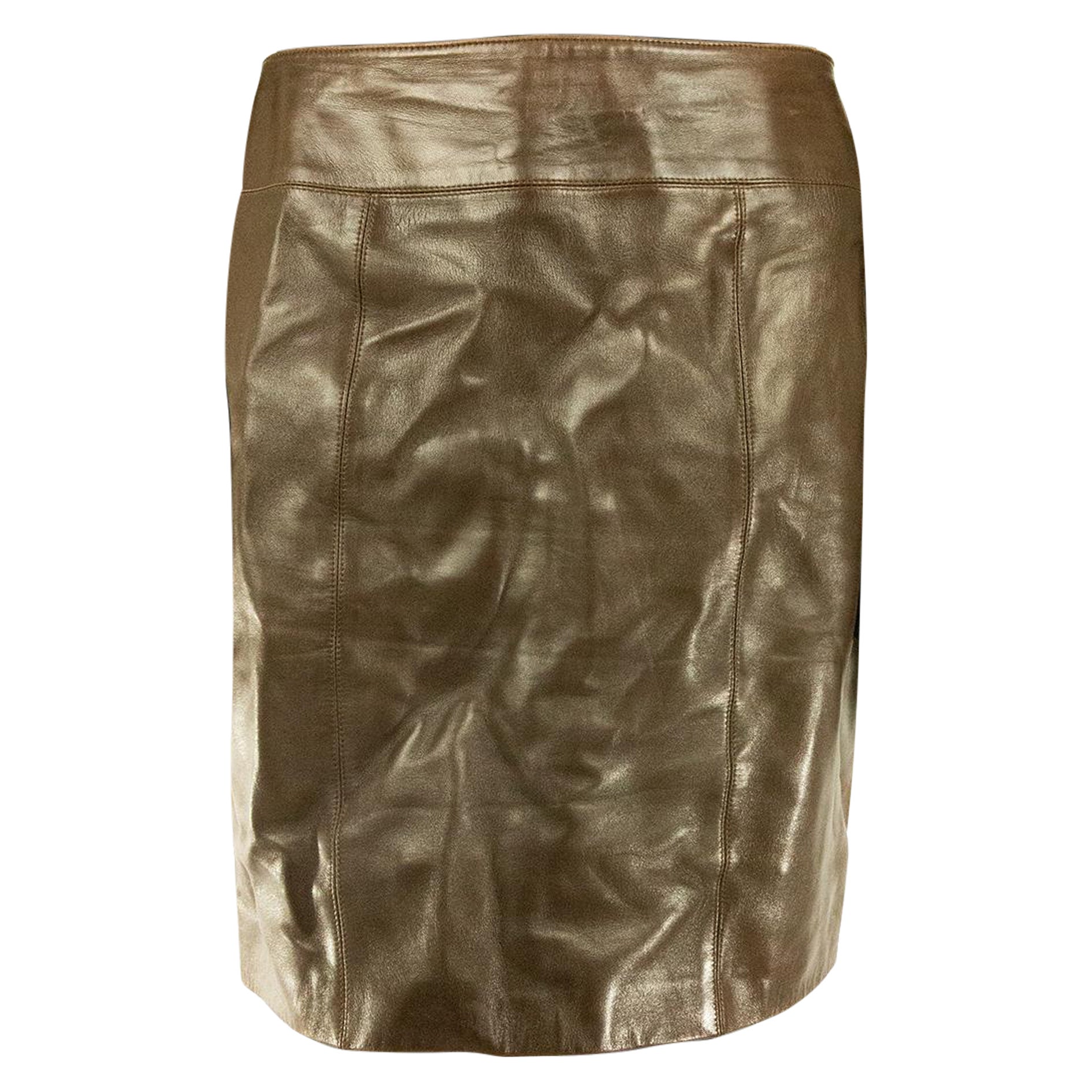 Chanel Boutique Jupe en cuir brun chocolat
