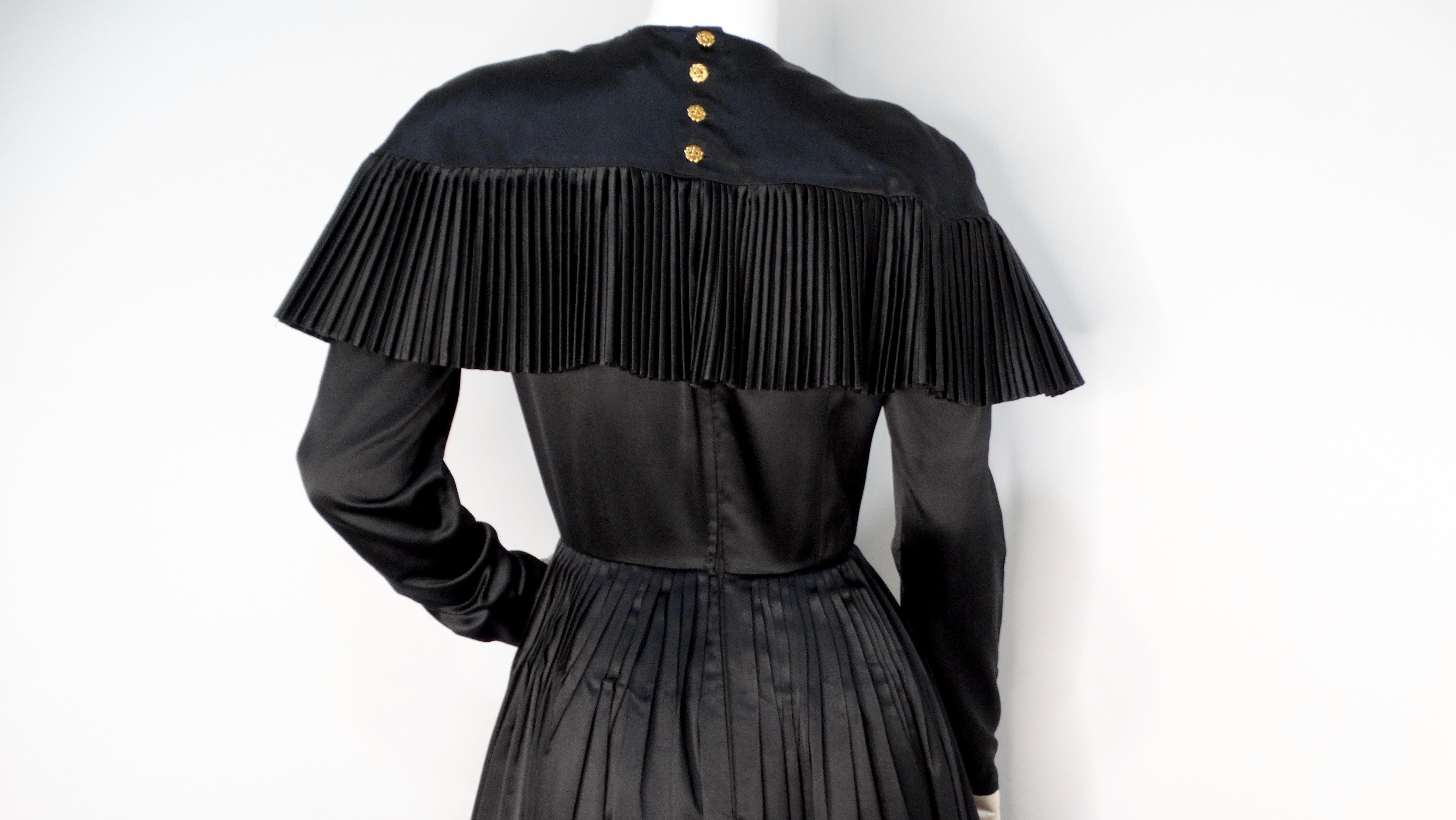 Chanel Boutique Años 80 Vestido de baile plisado de seda negra 1