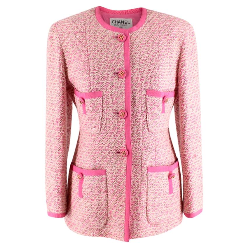 Chanel Boutique Classic Pink & Yellow Tweed Tailored Jacket - Size US6 For Sale