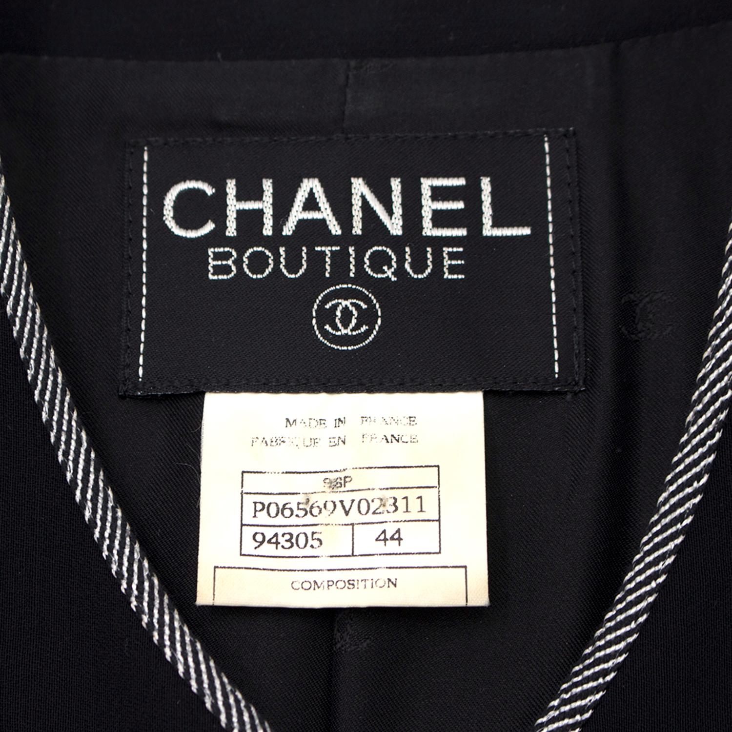 Black Chanel Boutique Collarless Wool Blazer XL