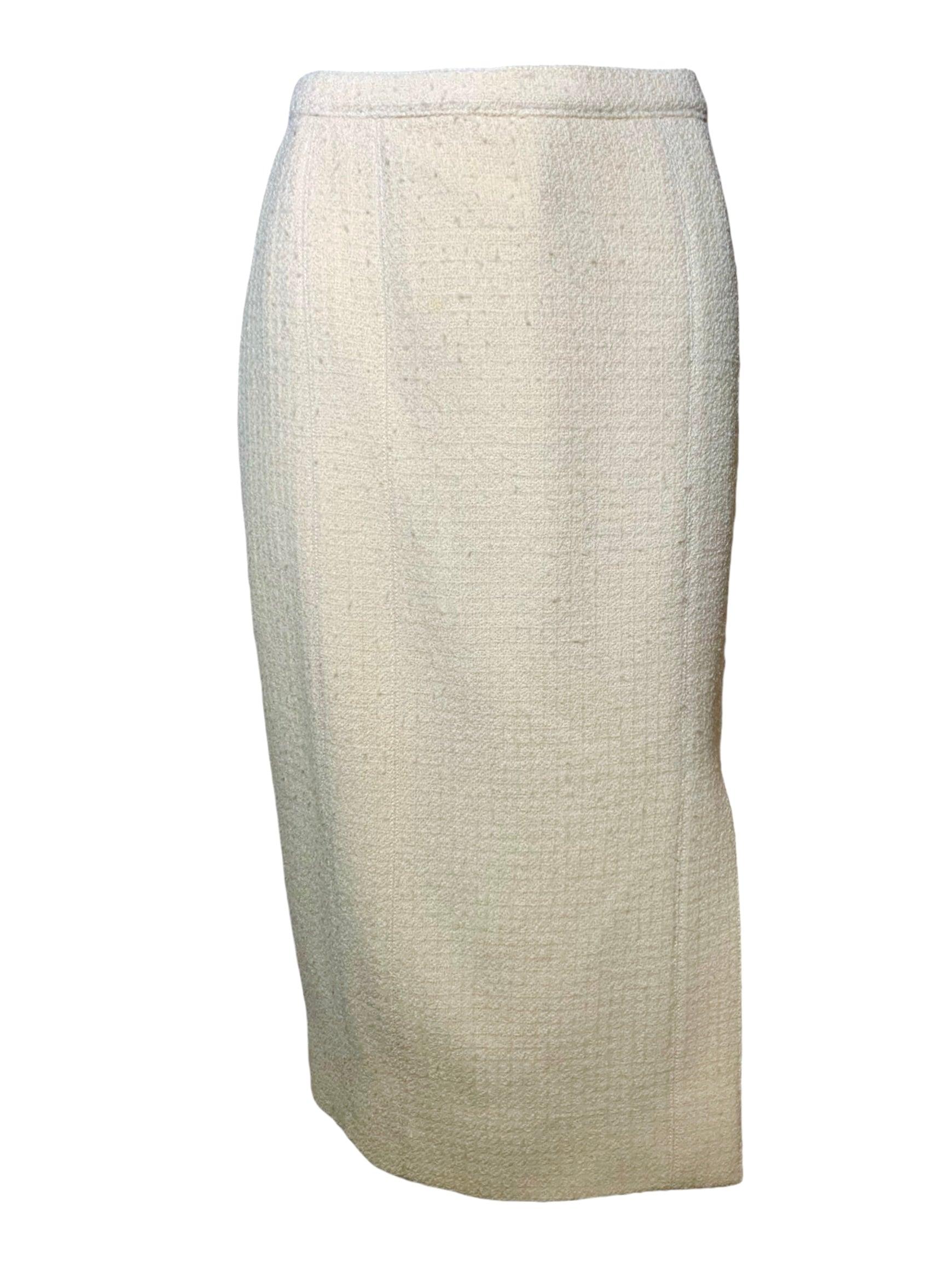 Beige CHANEL Boutique Cream Boucle Tweed Wool Skirt Suit Ensemble For Sale