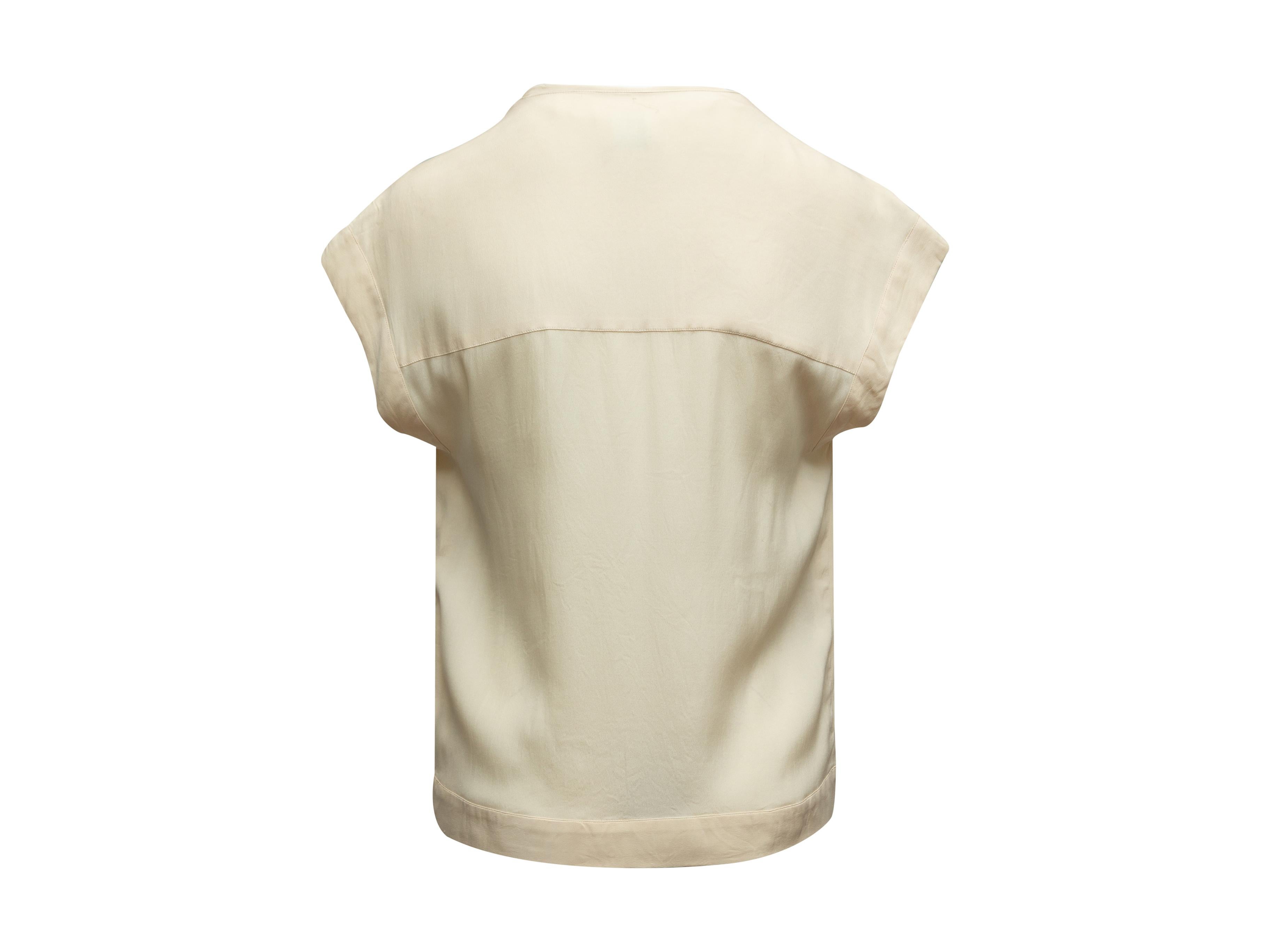 Beige Chanel Boutique Cream Short Sleeve CC Top