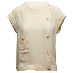 Chanel Boutique Cream Short Sleeve CC Top