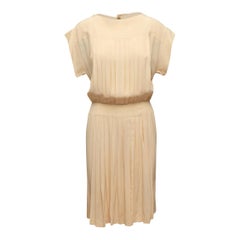 Chanel Boutique Cream Silk Pleated Dress