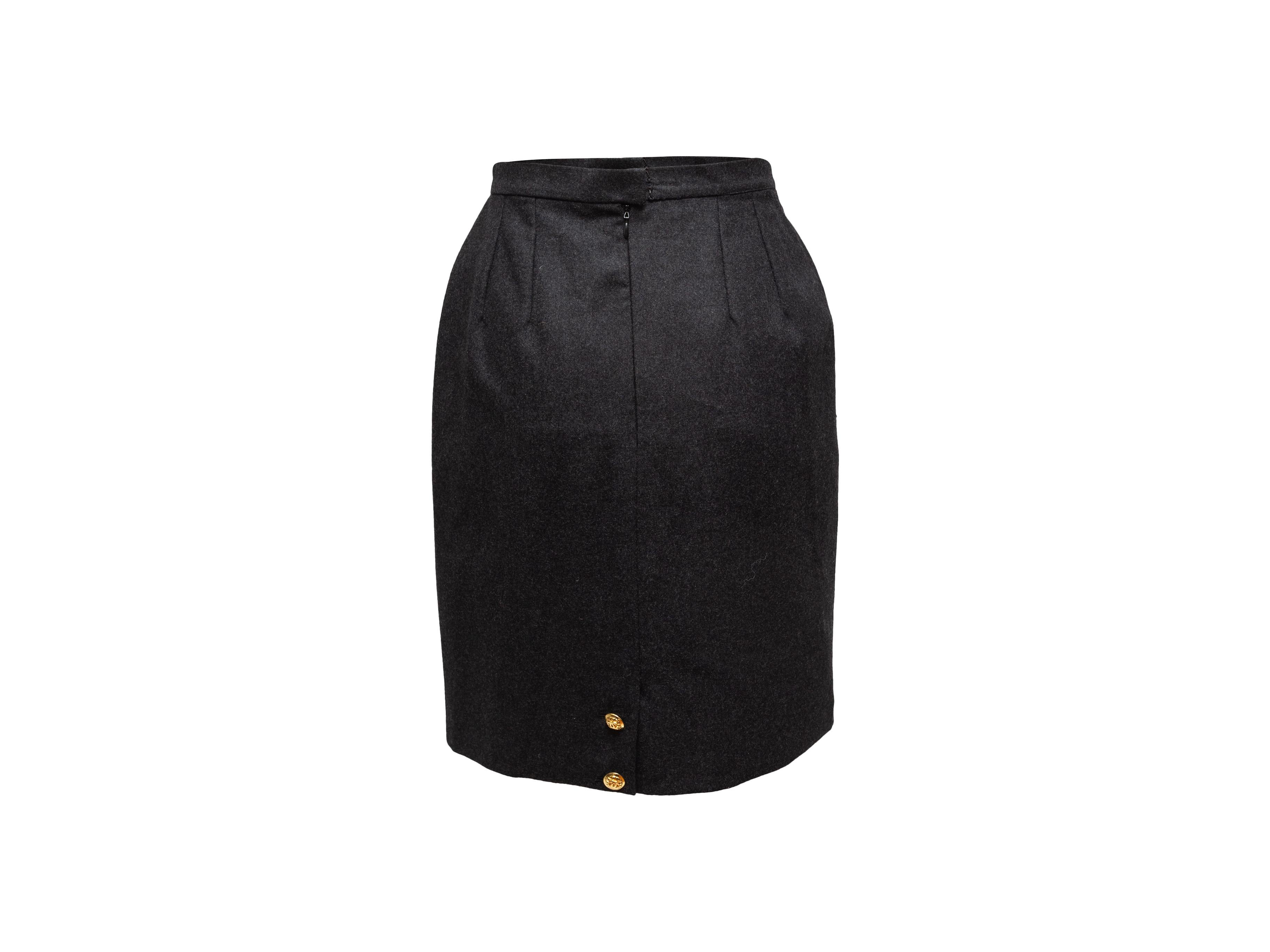 Black Chanel Boutique Dark Grey Wool Pencil Skirt