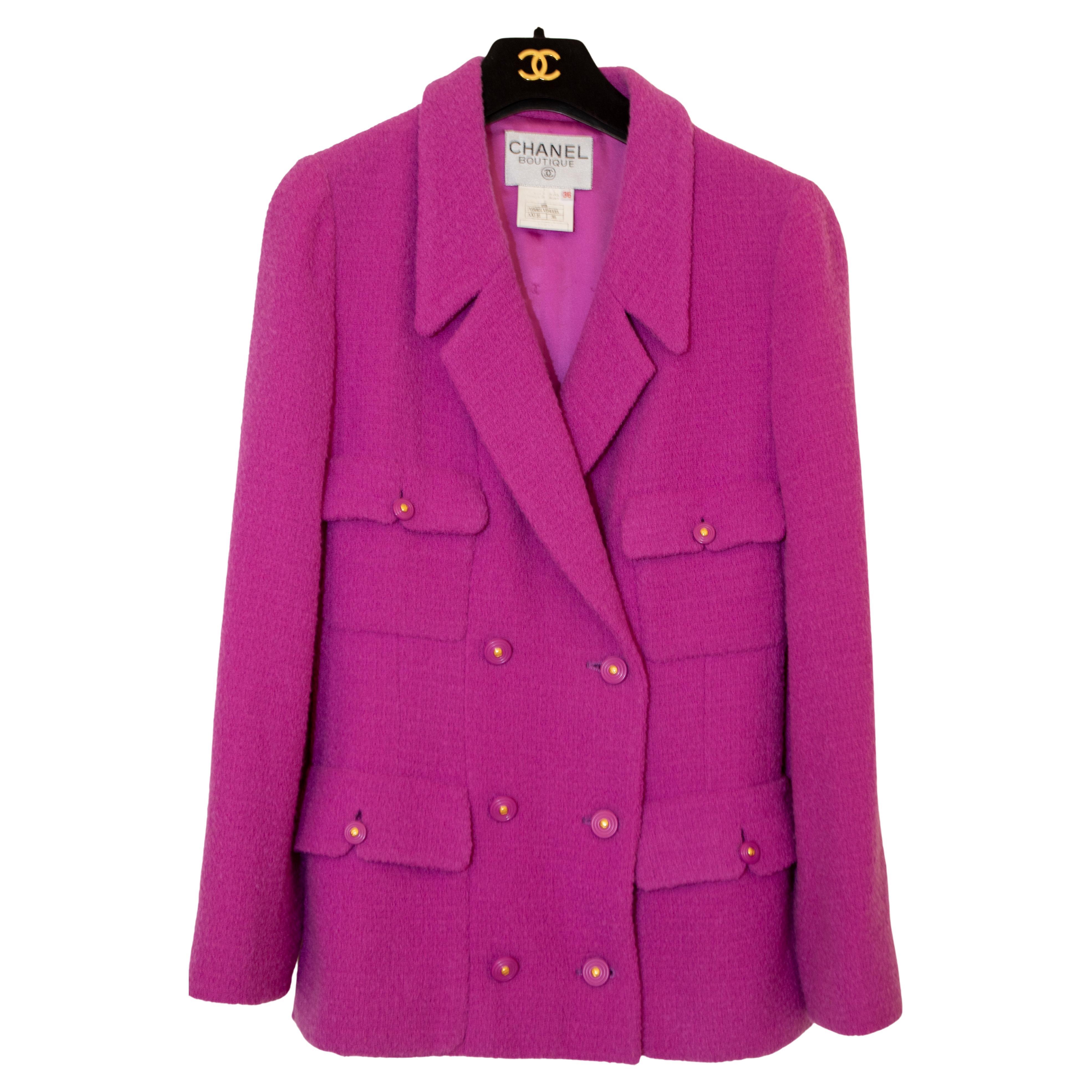 CHANEL Boutique Chaqueta Doble Pechera Rosa Fucsia Pequeña Chanel Francia