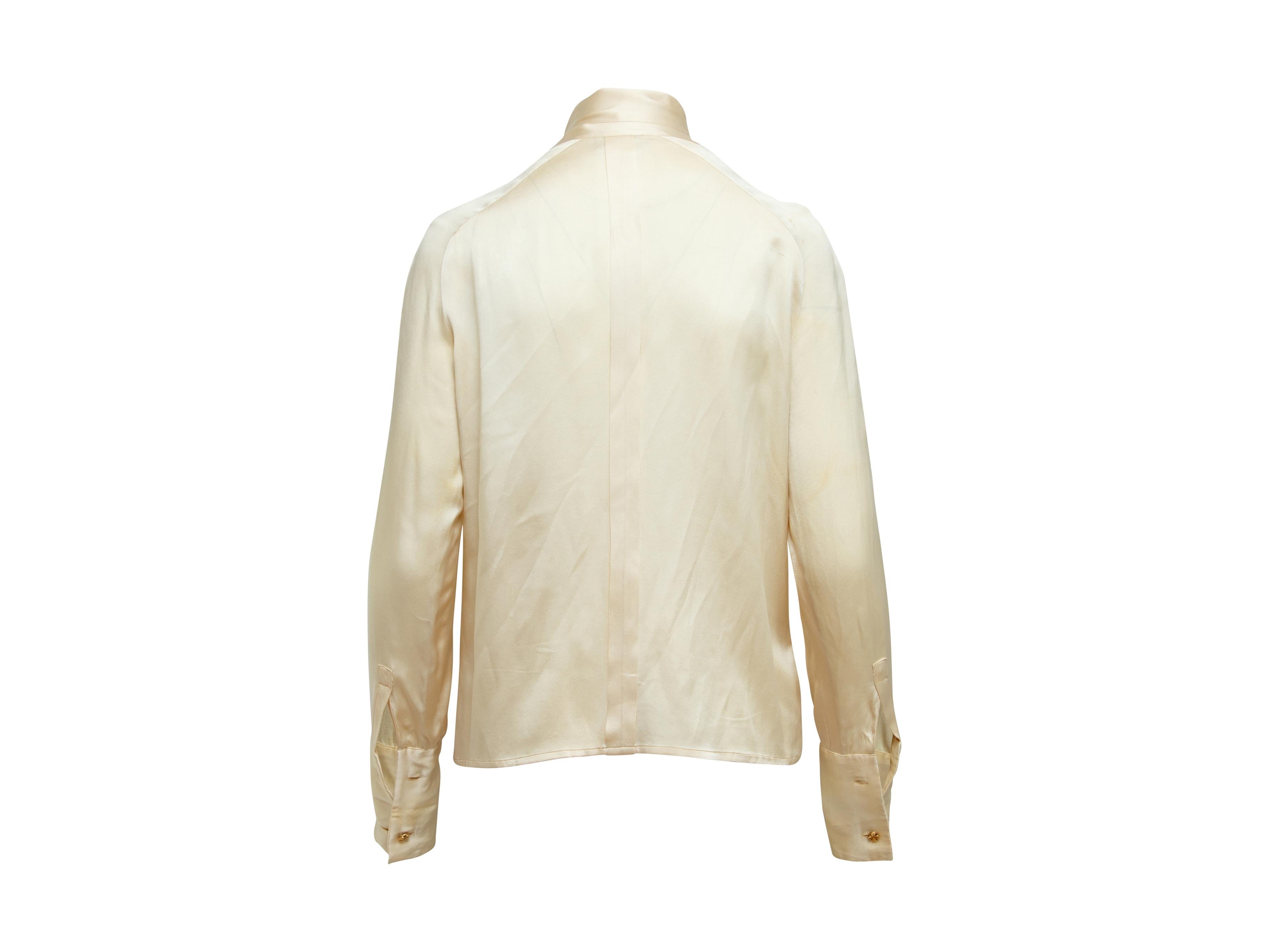 Beige Chanel Boutique Ivory Vintage Pleated Silk Blouse