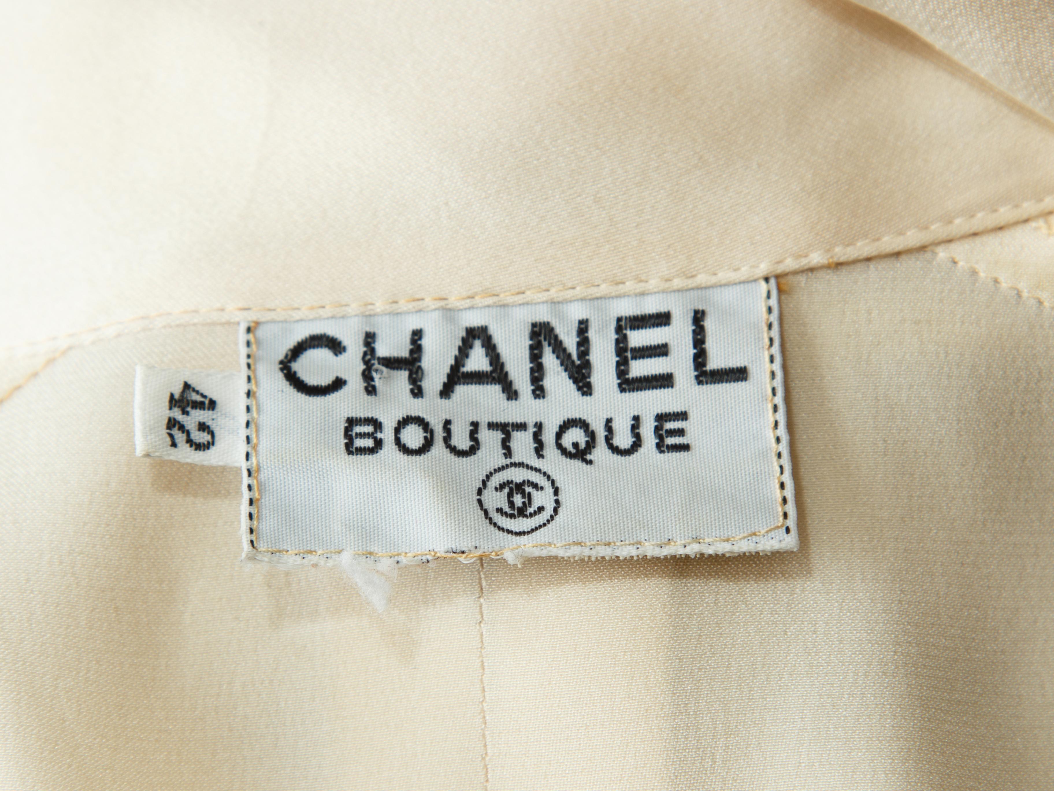 Chanel Boutique Ivory Vintage Pleated Silk Blouse In Good Condition In New York, NY