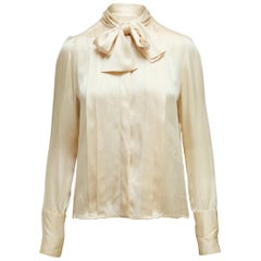 Chanel Boutique Ivory Vintage Pleated Silk Blouse