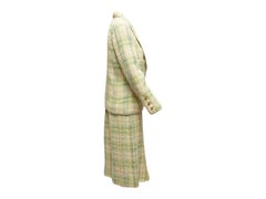 Chanel Boutique Light Green & Multicolor Boucle Skirt Suit