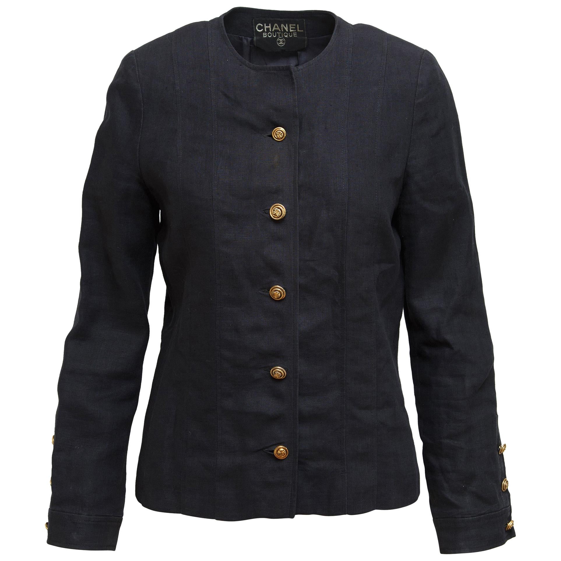 Chanel Boutique Navy Blue Linen Jacket