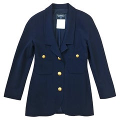 Chanel Boutique Navy Jacket Blazer Marine Gold CC Buttons
