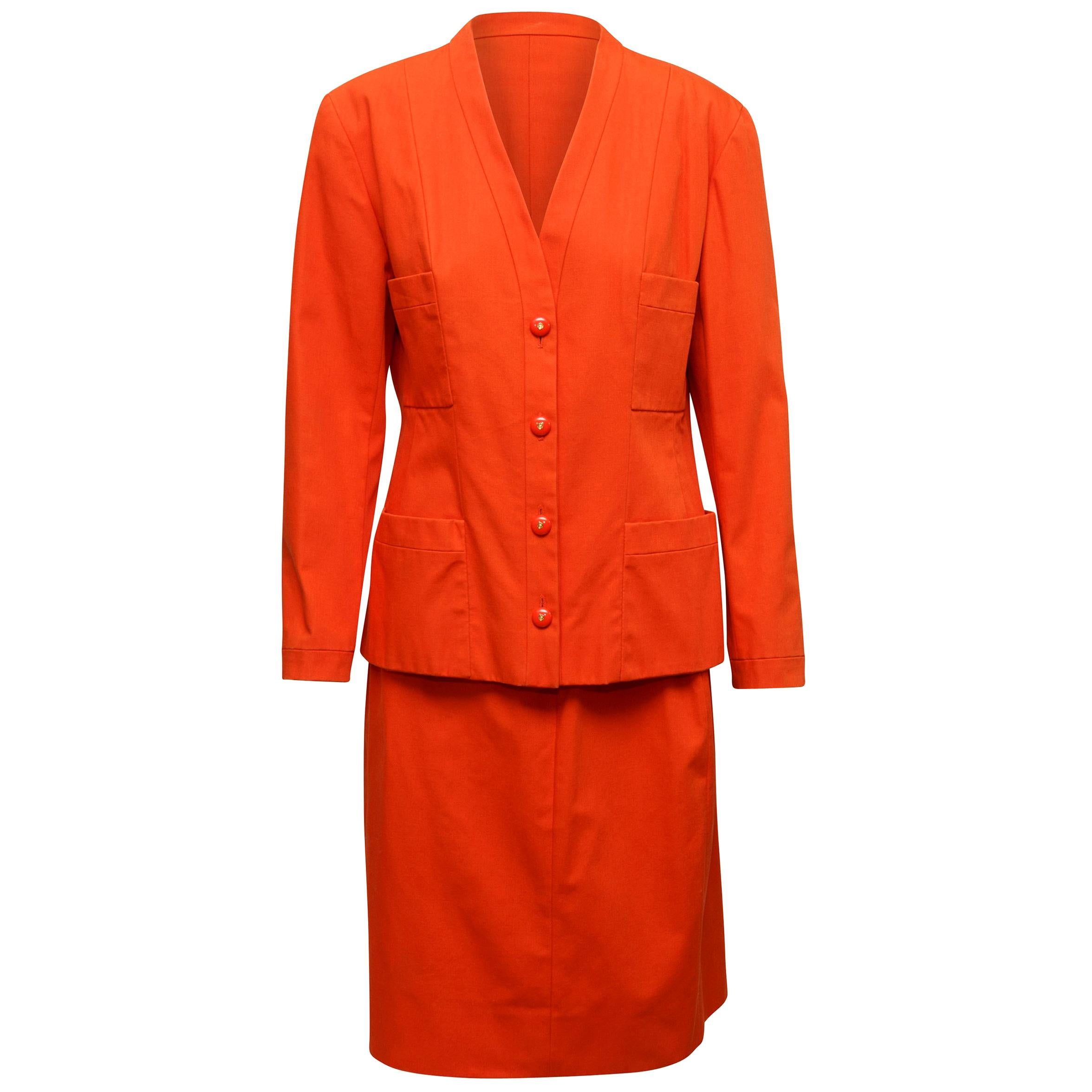 Chanel Boutique Orange Skirt Suit