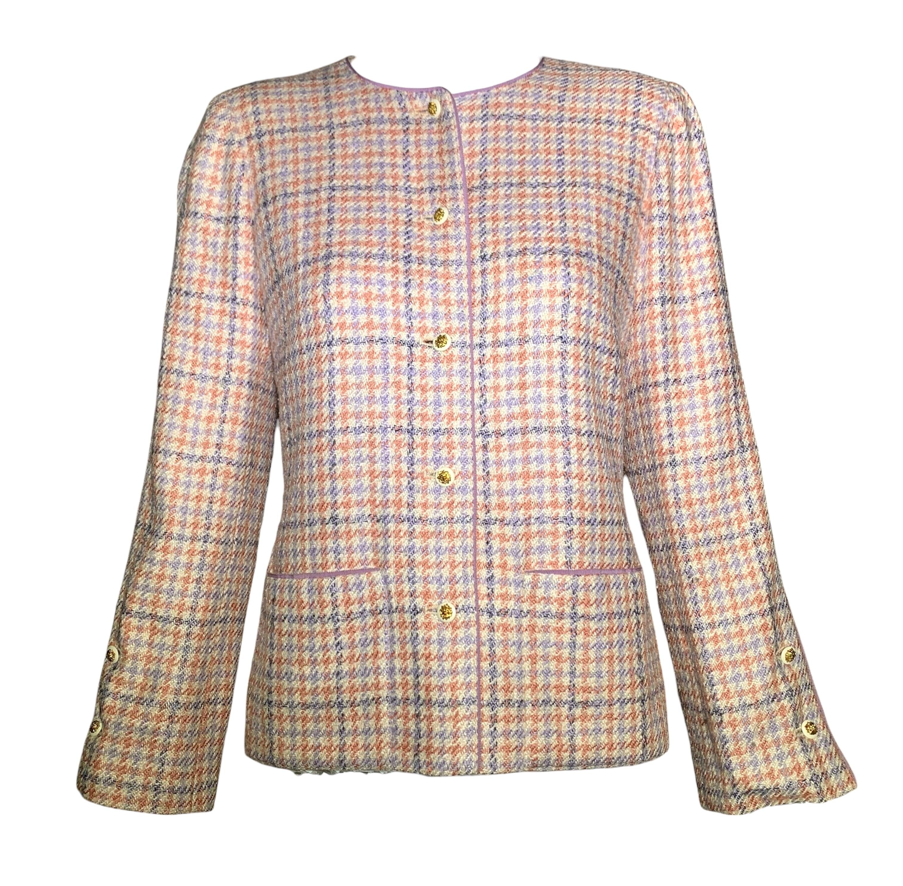 Purple Chanel Boutique Pale Pink & Lavender Houndstooth Ensemble, 1990s For Sale