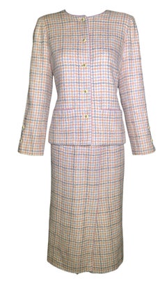 Chanel Boutique Pale Pink & Lavender Houndstooth Ensemble, 1990s