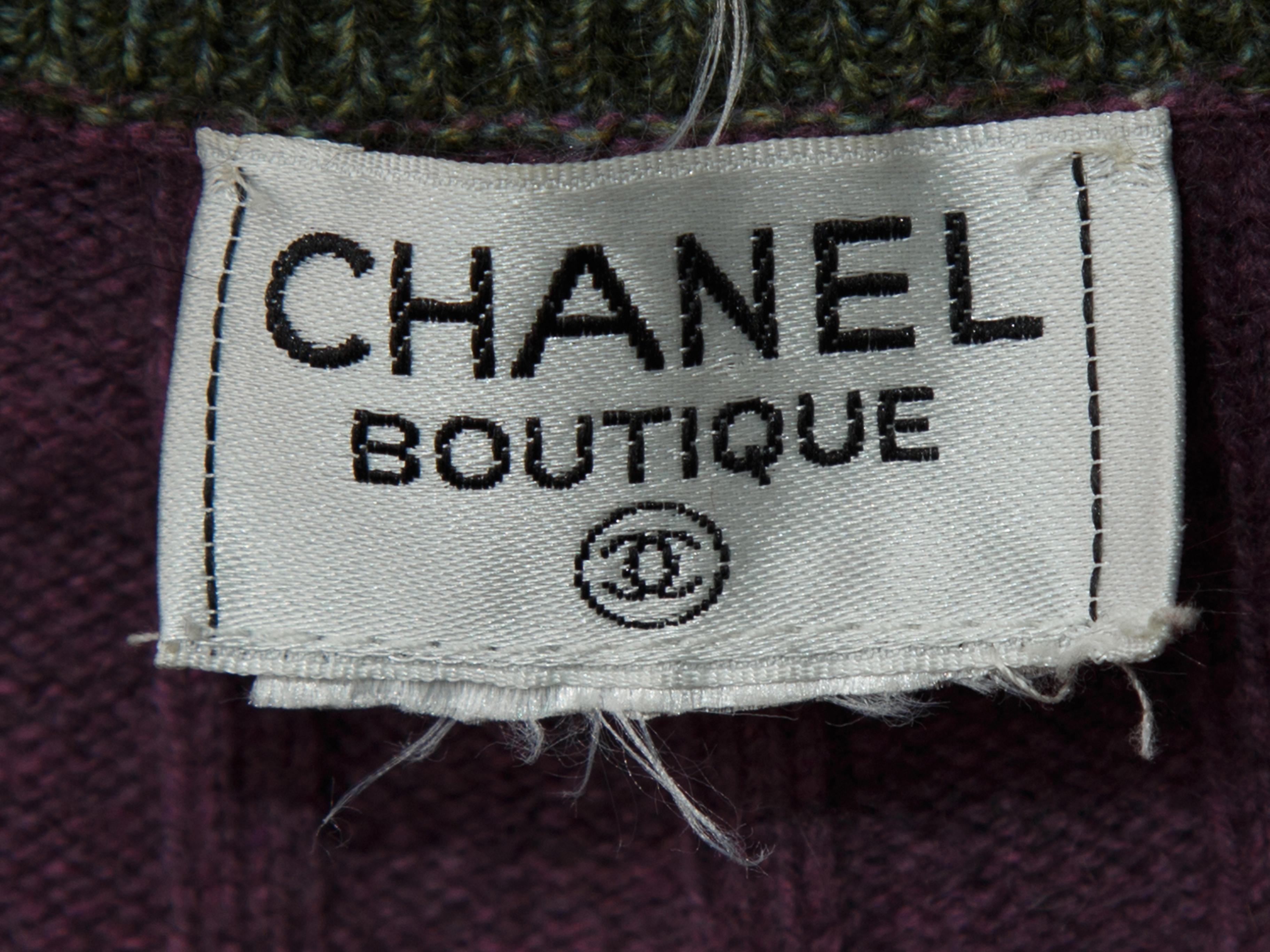 Chanel Boutique Purple & Green Cashmere Vest In Good Condition In New York, NY
