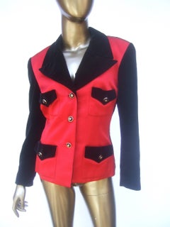 Chanel Boutique Scarlet Silk Black Velvet Evening Jacket, circa 1990s