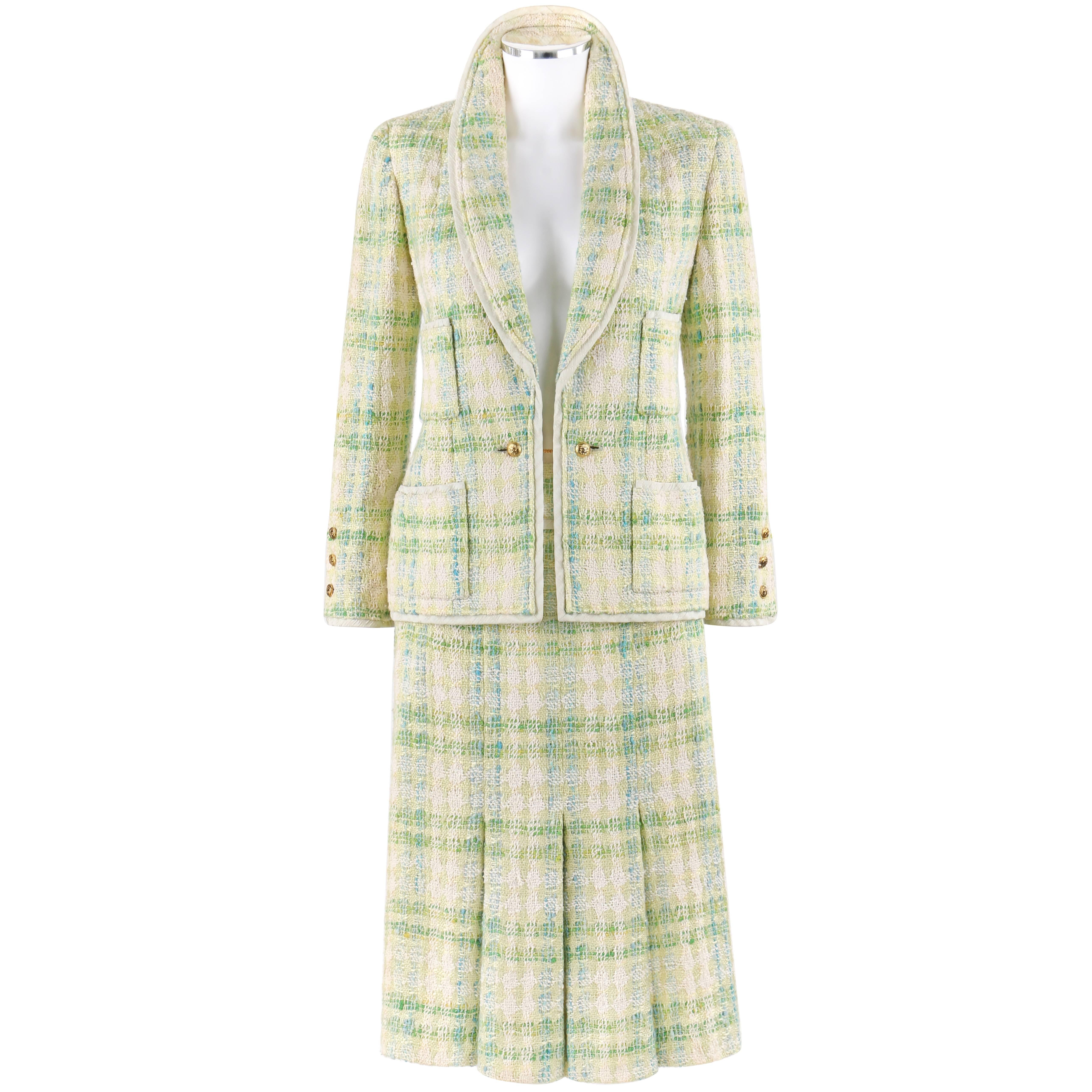 CHANEL Boutique S/S 1984 2 Pc Classic Tweed Blazer Jacket Skirt Suit Set 40  / 46