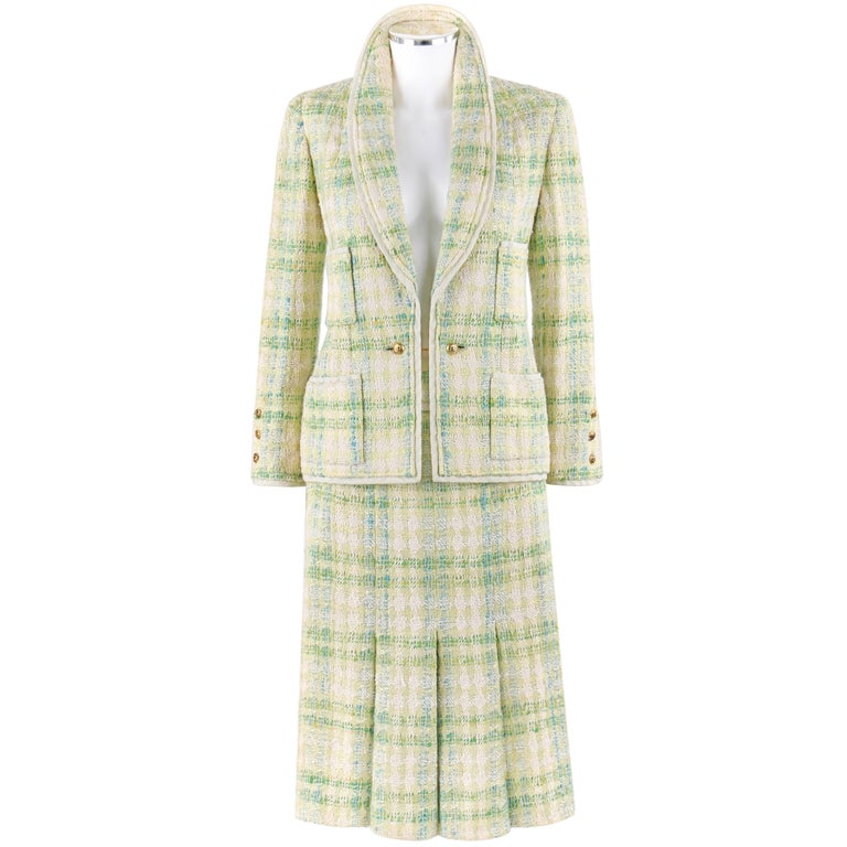 CHANEL Boutique S/S 1984 2 Pc Classic Tweed Blazer Jacket Skirt Suit Set 40  / 46