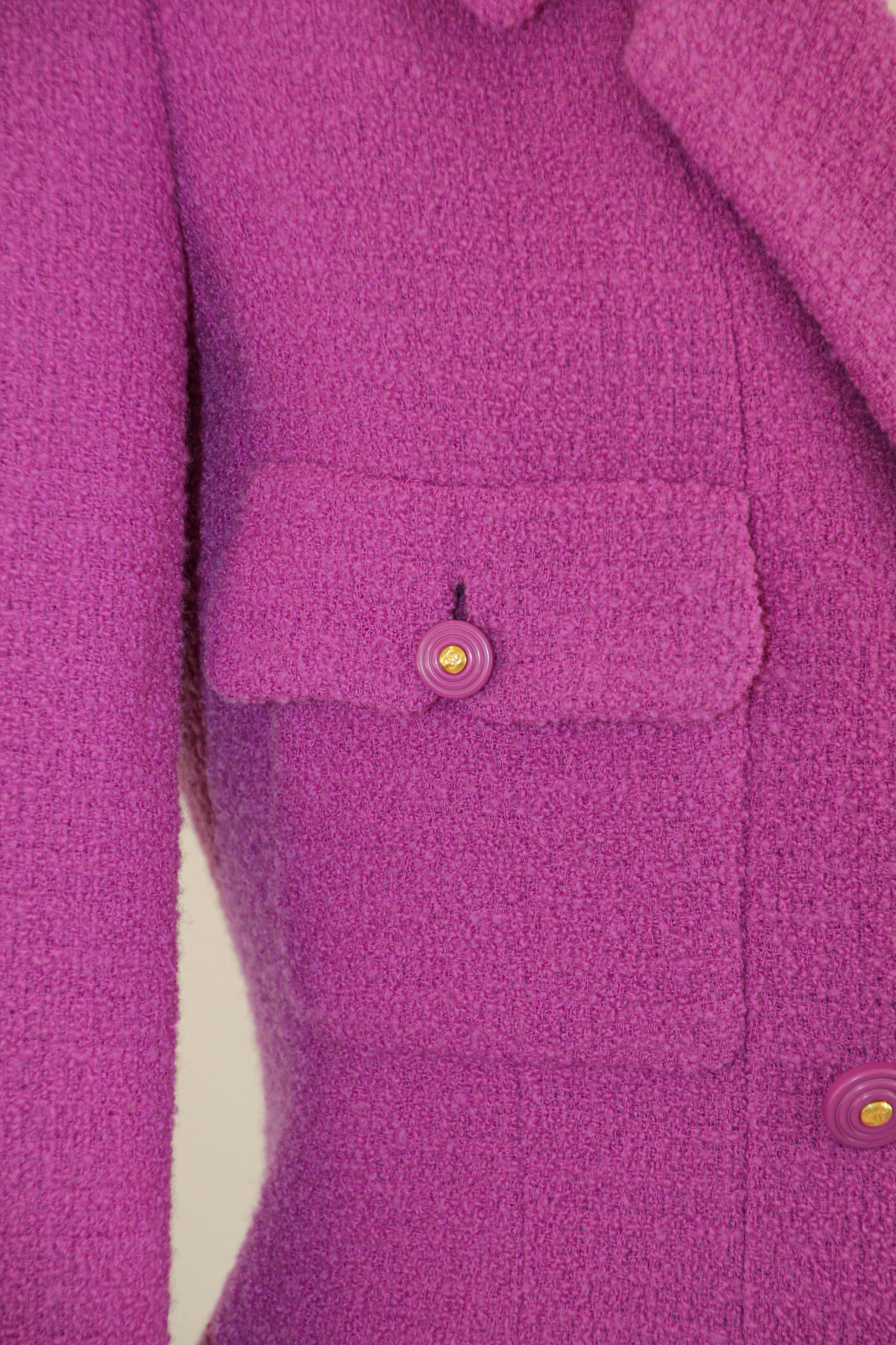 CHANEL Boutique Double Breasted Jacket Fuchsia Pink Small For Sale 8