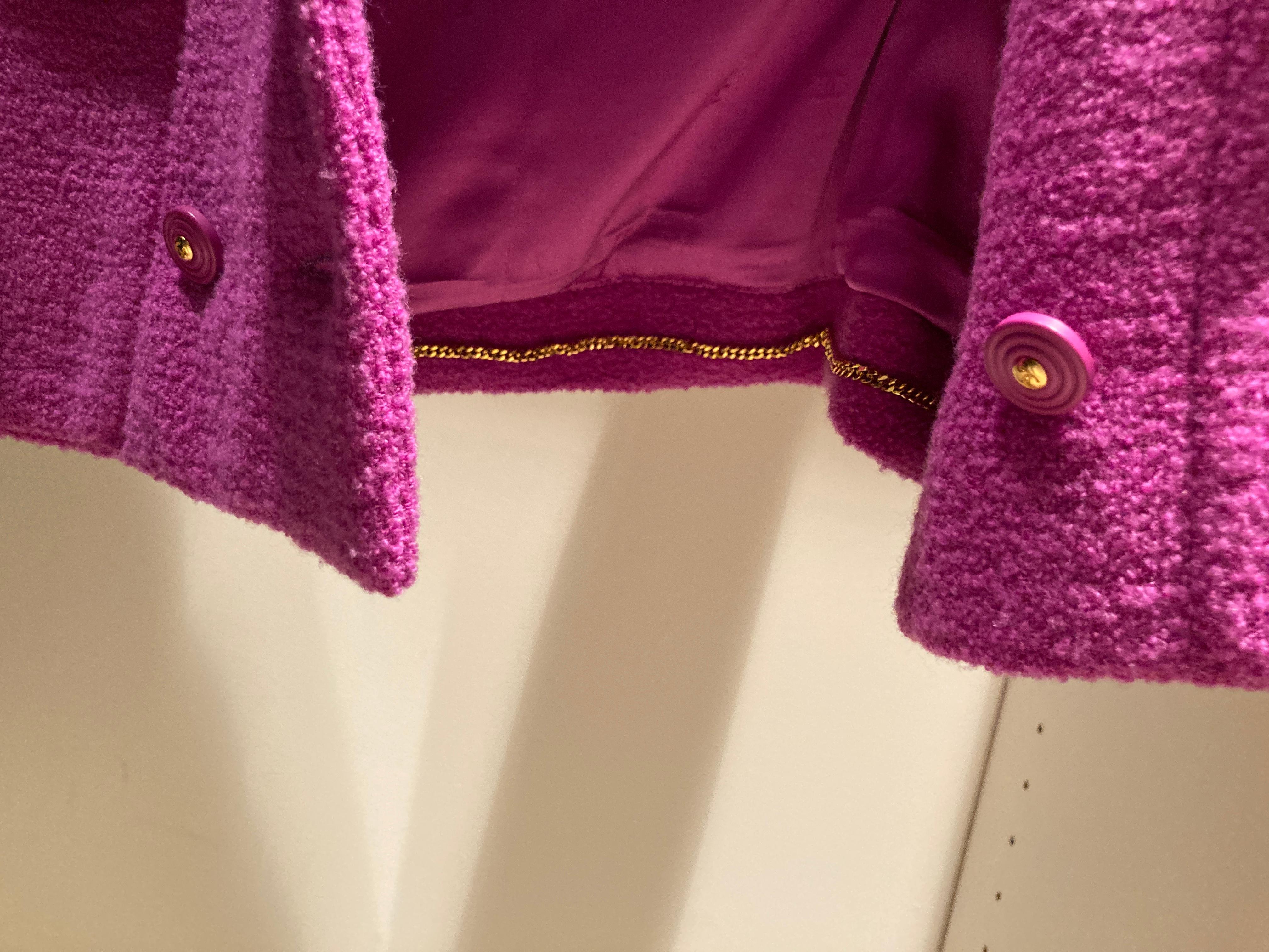 CHANEL Boutique Double Breasted Jacket Fuchsia Pink Small In Good Condition For Sale In North Hollywood, CA