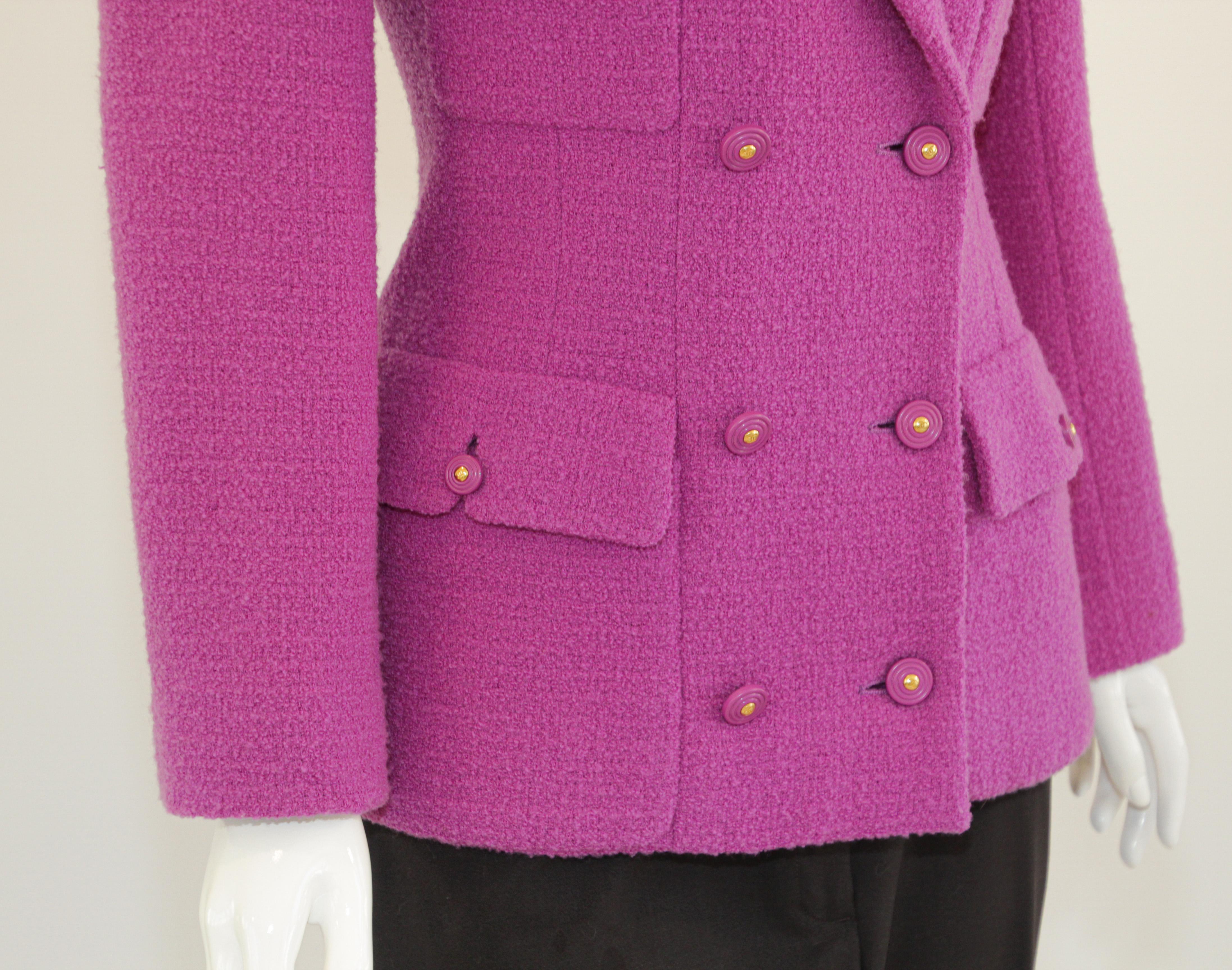 CHANEL Boutique Double Breasted Jacket Fuchsia Pink Small For Sale 10