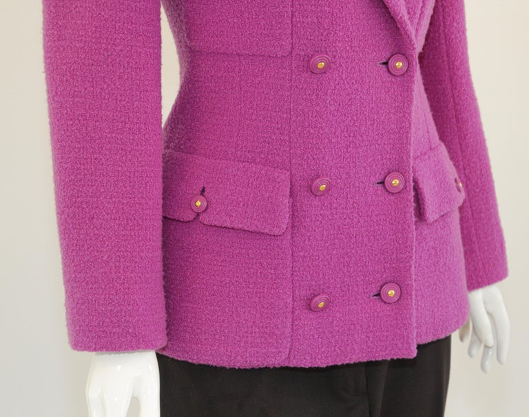 CHANEL Boutique Pink Double Breasted Jacket Fuchsia Pink Size: 36 For Sale 13