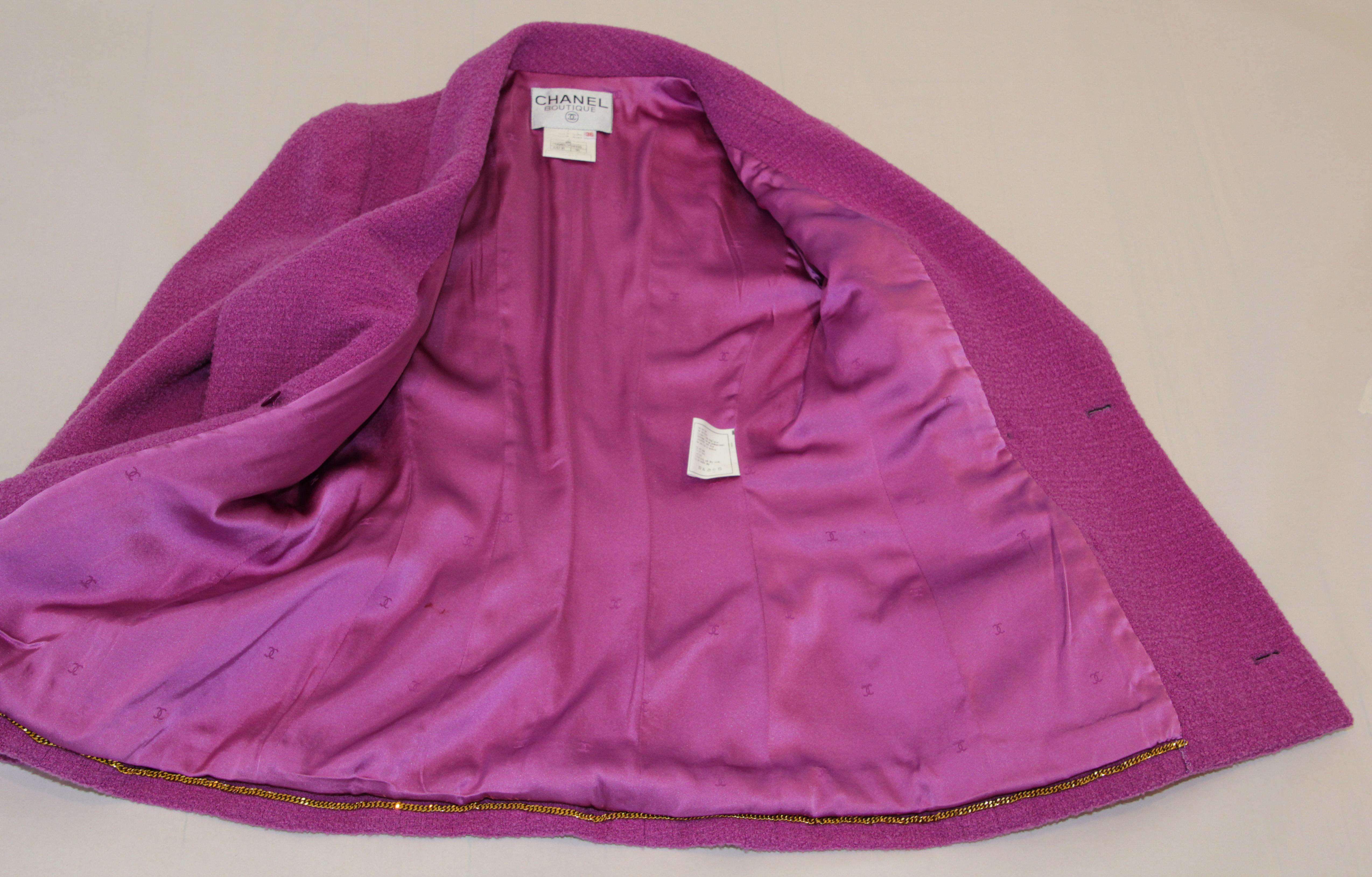 CHANEL Boutique Double Breasted Jacket Fuchsia Pink Small For Sale 12