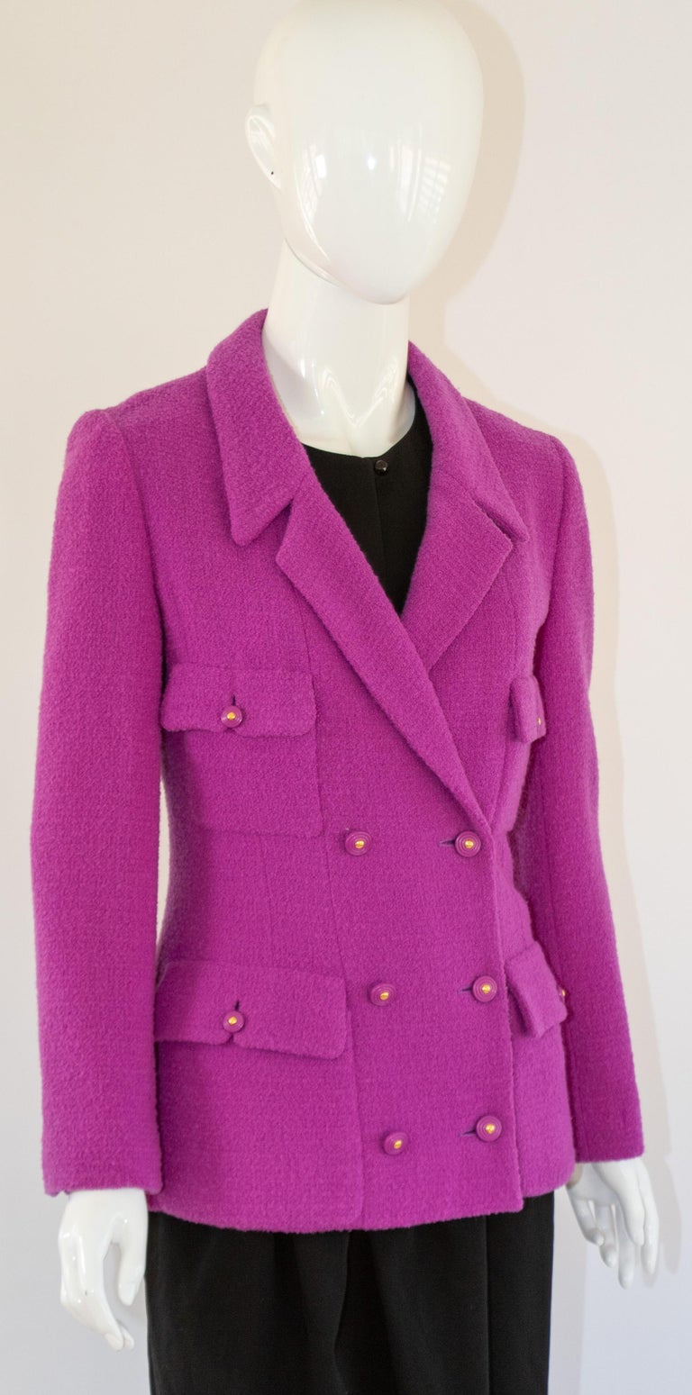 CHANEL Boutique Pink Double Breasted Jacket Fuchsia Pink Size: 36 For Sale 1